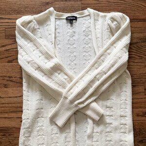 Express Pointelle Puffy Balloon Sleeve Cream Size Medium Cardigan